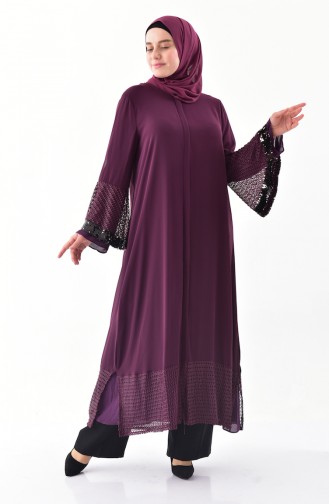 Plus Size Sequined Abaya 1059-03 Damson 1059-03