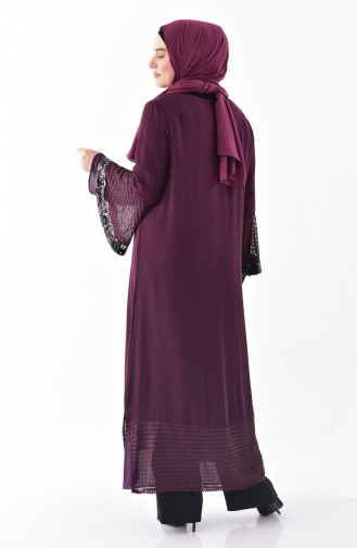 Abaya Paillettes Grande Taille 1059-03 Plum 1059-03