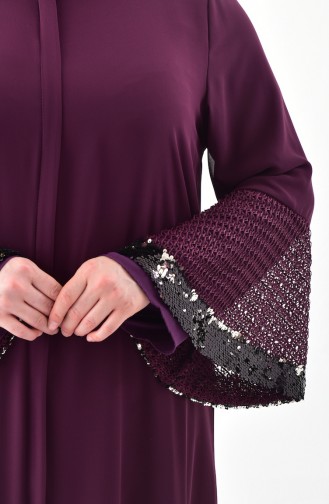 Plus Size Sequined Abaya 1059-03 Damson 1059-03