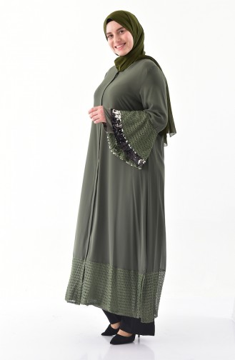 Plus Size Sequined Abaya 1059-04 Khaki 1059-04