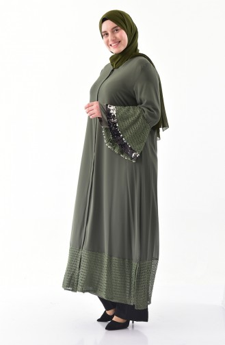 Abaya Paillettes Grande Taille 1059-04 Khaki 1059-04