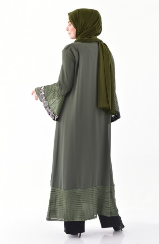 Abaya Paillettes Grande Taille 1059-04 Khaki 1059-04