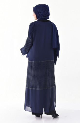 Abaya Détail Filet Grande Taille 1061-01 Bleu Marine 1061-01