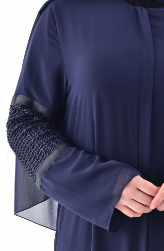 Abaya Détail Filet Grande Taille 1061-01 Bleu Marine 1061-01