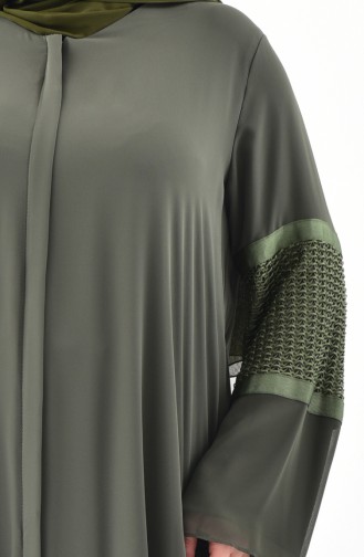 Plus Size Mesh Detailed Abaya 1061-02 Khaki 1061-02