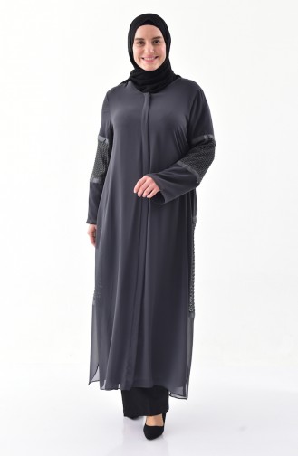 Abaya Détail Filet Grande Taille 1061-03 Fumé 1061-03