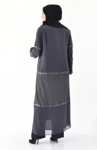 Plus Size Mesh Detailed Abaya 1061-03 Smoked 1061-03