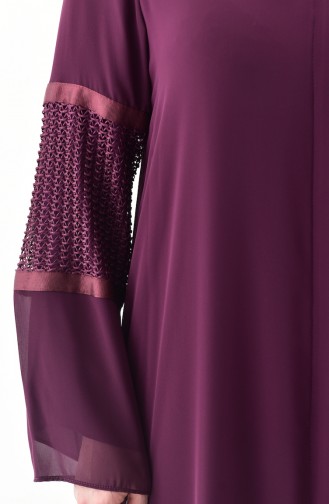 Plus Size Mesh Detailed Abaya 1061-04 Damson 1061-04