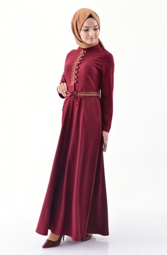 MISS VALLE Embroidered Overcoat 8887-03 Claret Red 8887-03