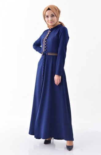 MISS VALLE Embroidered Overcoat 8887-04 Navy Blue 8887-04