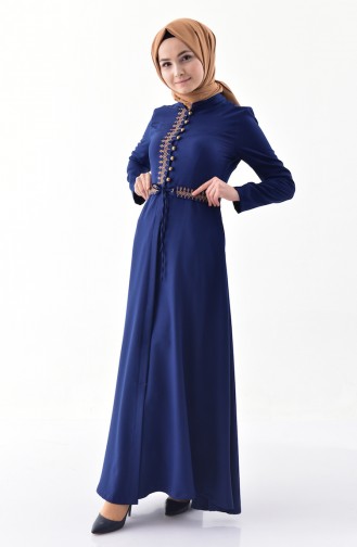 MISS VALLE Embroidered Overcoat 8887-04 Navy Blue 8887-04