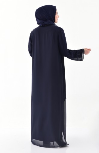 Robe de Soirée Pierre Imprimée Grande Taille 6211-01 Bleu Marine 6211-01