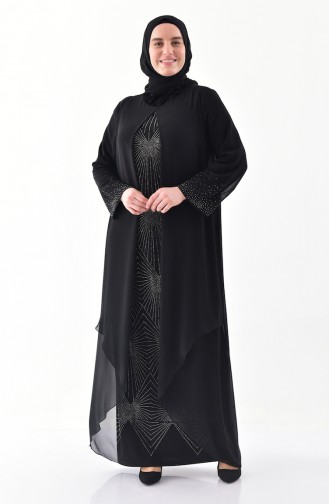 Robe de Soirée Pierre Imprimée Grande Taille 6211-03 Noir 6211-03