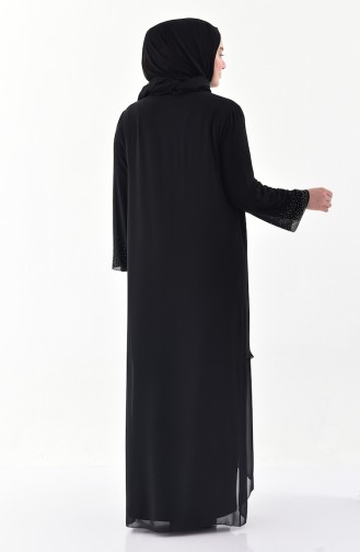 Robe de Soirée Pierre Imprimée Grande Taille 6211-03 Noir 6211-03