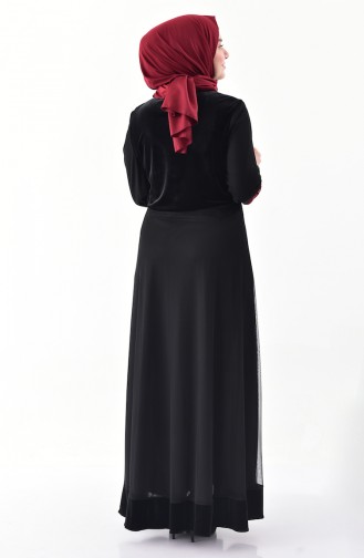 فستان مخمل بتصميم مُطبع بأحجار لامعة و بمقاسات كبيرة 40329-03 لون أسود و خمري 40329-03