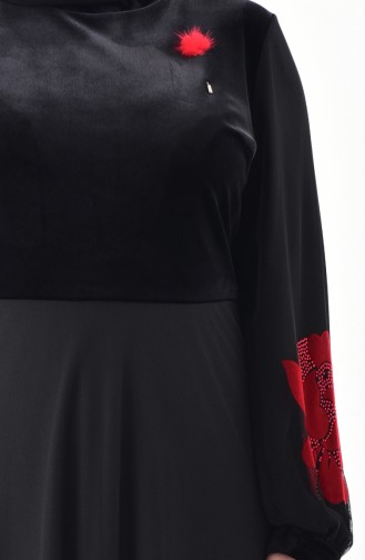 Robe Velours Pierre Imprimée Grande Taille 40329-04 Noir Rouge 40329-04