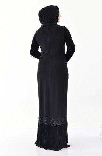 Büyük Beden Dantel Detaylı Elbise 40371-01 Siyah