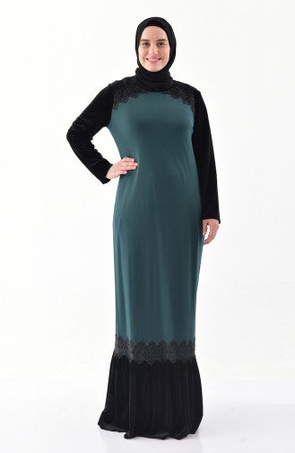 Large size Lace Detailed Dress 40371-03 Emerald Green 40371-03