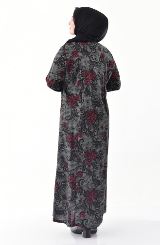 فستان بتصميم مُطبع بأحجار لامعة و بمقاسات كبيرة  4843 A-04 لون أسود خمري 4843A-04