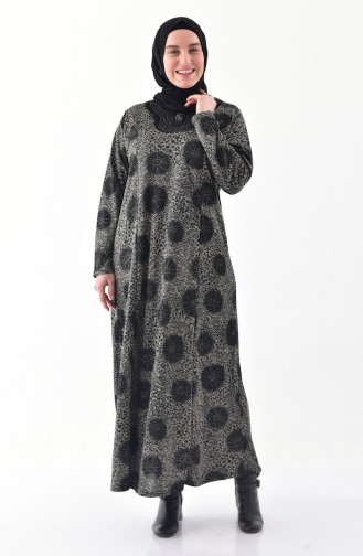 فستان كاجوال بتصميم مُطبع وبمقاسات كبيرة 4845B-01لون اسود مائل للرمادي 4845B-01
