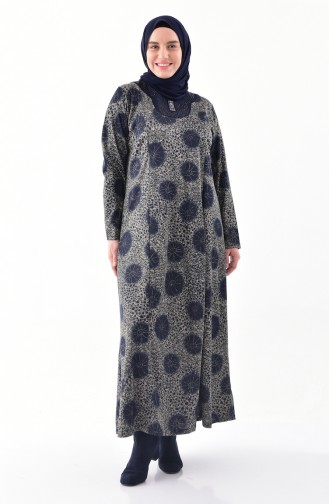 فستان كاجوال بتصميم مُطبع وبمقاسات كبيرة 4845B-03 لون كحلي 4845B-03
