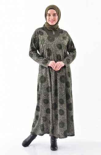 فستان كاجوال بتصميم مُطبع وبمقاسات كبيرة 4845B-04 لون اخضر كاكي 4845B-04