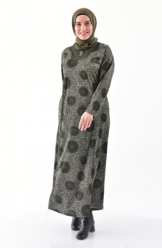 فستان كاجوال بتصميم مُطبع وبمقاسات كبيرة 4845B-04 لون اخضر كاكي 4845B-04