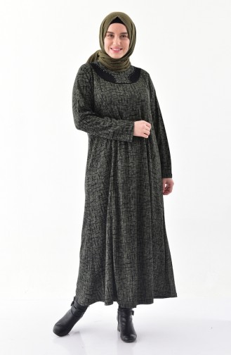 فستان كاجوال بتصميم مُطبع وبمقاسات كبيرة 4848F-01 لون اخضر كاكي 4848F-01