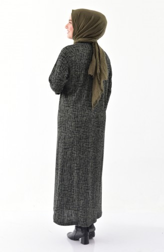 فستان كاجوال بتصميم مُطبع وبمقاسات كبيرة 4848F-01 لون اخضر كاكي 4848F-01