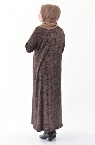 فستان كاجوال بتصميم مُطبع وبمقاسات كبيرة 4848F-03 لون قرميدي 4848F-03
