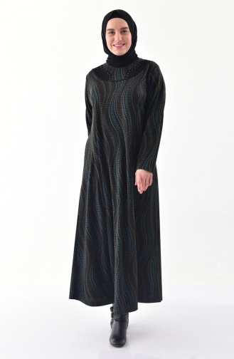 Large Size Patterned Dress 4848G-01 Black Khaki 4848G-01