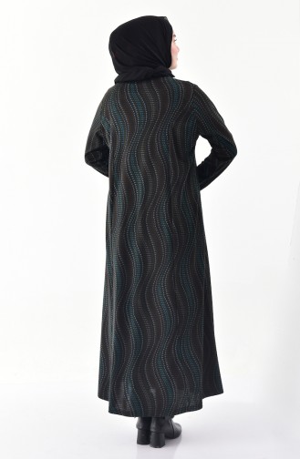 Large Size Patterned Dress 4848G-01 Black Khaki 4848G-01