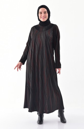 فستان كاجوال بتصميم مُطبع وبمقاسات كبيرة 4848G-03 لون اسود وبني 4848G-03