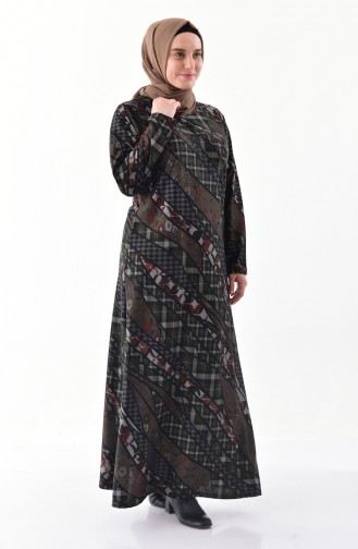 Large Size Stone Printed Dress  4883-01 Khaki 4883-01