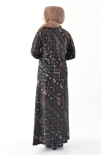 فستان بتصميم مُطبع بأحجار لامعة و بمقاسات كبيرة  4883-01 لون أخضر كاكي 4883-01