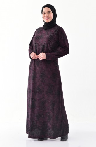 Large Size Stone Printed Dress 4883A-01 Purple 4883A-01