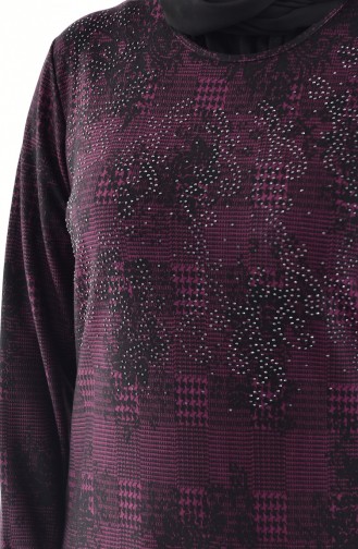 Large Size Stone Printed Dress 4883A-01 Purple 4883A-01