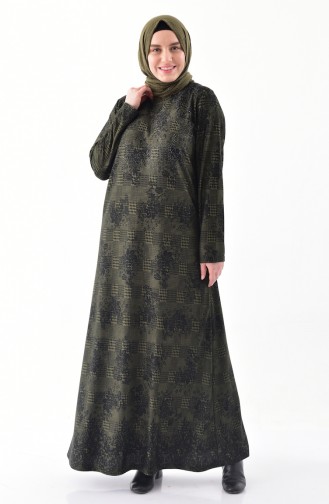 Large Size Stone Printed Dress 4883A-02 Khaki 4883A-02