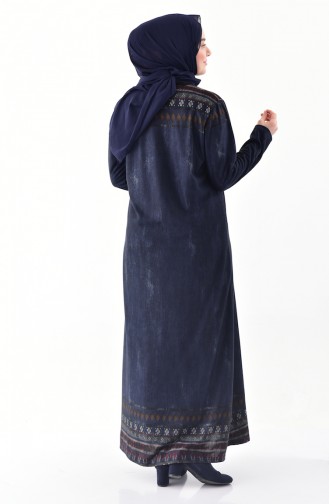 Large Size Stone Printed Dress 4883B-01 Navy Blue 4883B-01
