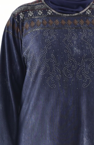 Büyük Beden Taş Baskılı Elbise 4883B-01 Lacivert 4883B-01