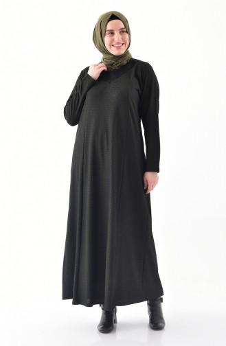 فستان بتصميم مُطبع وبمقاسات كبيرة 4884-05 لون اخضر كاكي 4884-05