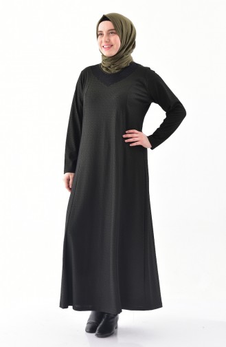فستان بتصميم مُطبع وبمقاسات كبيرة 4884-05 لون اخضر كاكي 4884-05