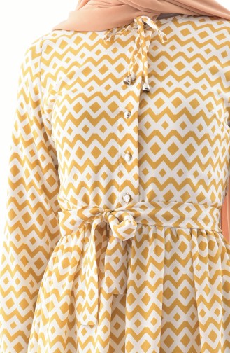 Patterned Belted Dress 10004-01 Mustard 10004-01