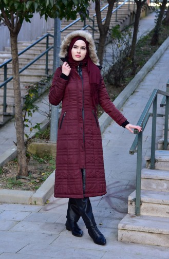 SUKRAN Pocketed Quilted Coat 35793-02 Claret Red 35793-02