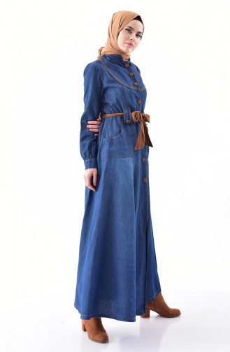 MISS VALLE Belted Jeans Abaya 8900-01 Navy Blue 8900-01