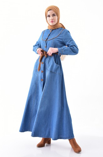 MISS VALLE Belted Jeans Abaya 8900-02 Blue Jeans 8900-02