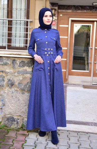 MISS VALLE Button Detailed Overcoat 8837-05 Navy Blue 8837-05