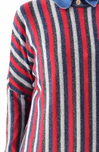 Striped Seasonal Tunic 7763-03 Gray Red 7763-03