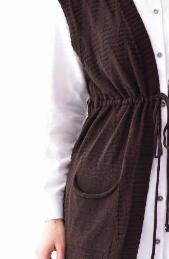 Knitwear Pocket Long Vest 8107-04 Brown 8107-04