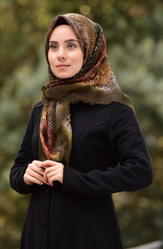 Desenli Flamlı Cotton Eşarp 2169-14 Haki